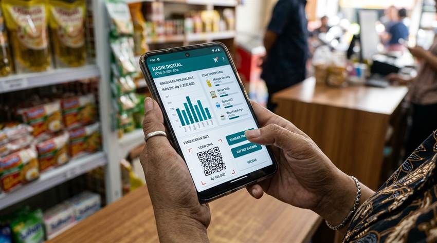 Fitur laporan penjualan keuangan dan manajemen stok inventaris pada aplikasi kasir POS Android untuk toko dan koperasi